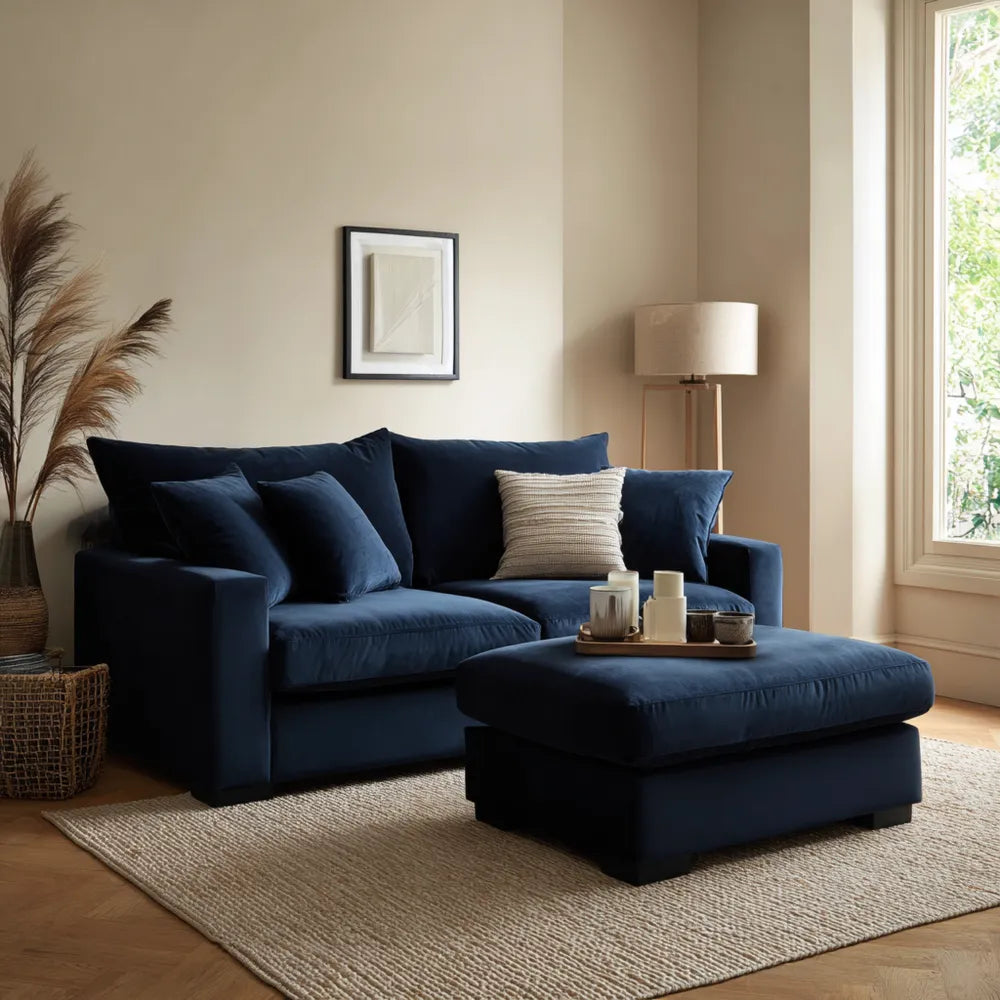 Sofa Set Velvet Upholstery 200x90x85 cm - Navy Blue - Contemporary Design
