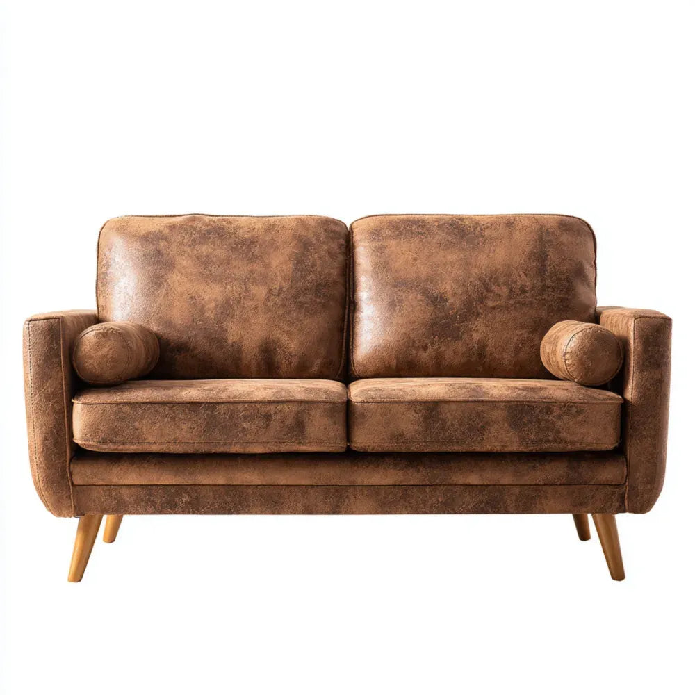 Faux Leather Sofa Set 150x85x85 cm - Brown - Retro Design